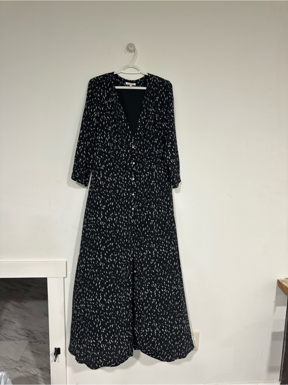 Skies Are Blue Black and White Abstract V-Neck Maxi Dress